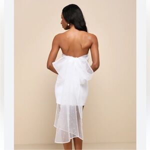 Flawless Entrance White Pearl Organza Bow Strapless Mini Dress